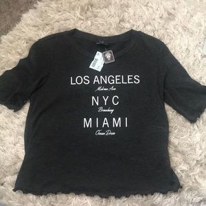 Dark Grey Women’s Graphic Tee, Ruffled Hem